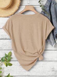SHEIN EZwear Plus Slogan Graphic Tee - Khaki - View 2