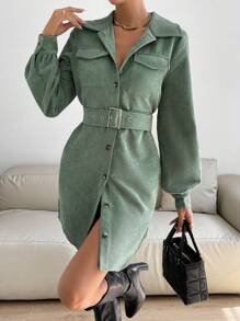 Siren Gaze Holiday Dress Plaid Mini Christmas Women Dress Women's Casual Plaid Front Button Short Dress, Autumn/Winter Green - Green - View 2