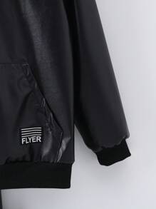 SHEIN Cậu bé Tween Thư được vá Túi kangaroo áo có mũ Da giả - màu đen - Xem 4