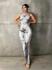 SHEIN ICON Marble Print Bodycon Long Dress - Multicolor - View 4