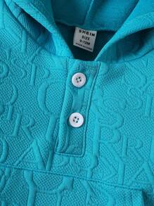 Bebé niña capucha con bolsillo de canguro con parche de letra con pantalones deportivos - Azul Cadete - Ver 5