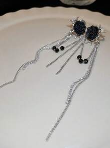 ROMWE Goth 1 cặp bông tai trang trí bằng hợp kim kẽm hình hoa và dây chuyền thời trang dành cho phụ nữ để trang trí hàng ngày cho ngày lễ tình nhân - Bạc - Xem 3