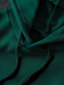 INAWLY 骷髅圖案抽繩加絨內裏連帽衫 - 墨綠色 - 查看 6