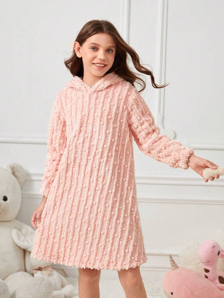 Tween Girl Solid Hooded Fuzzy Nightdress