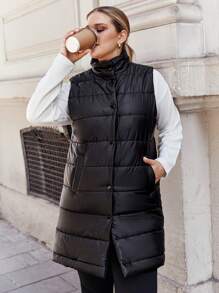 RueChic Plus Zip Up Puffer Vest Coat - Black - View 3