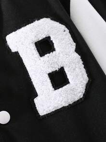 Tween Boy Basketball & Letter Graphic Striped Trim Varsity Jacket & Sweatpants - Black - View 5