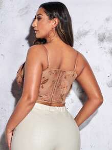 SHEIN BAE Plus Floral Print Bustier Cami Top - Khaki - View 2
