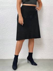 Celure 大碼素色毛衣半身裙 - 黑色 - 查看 3