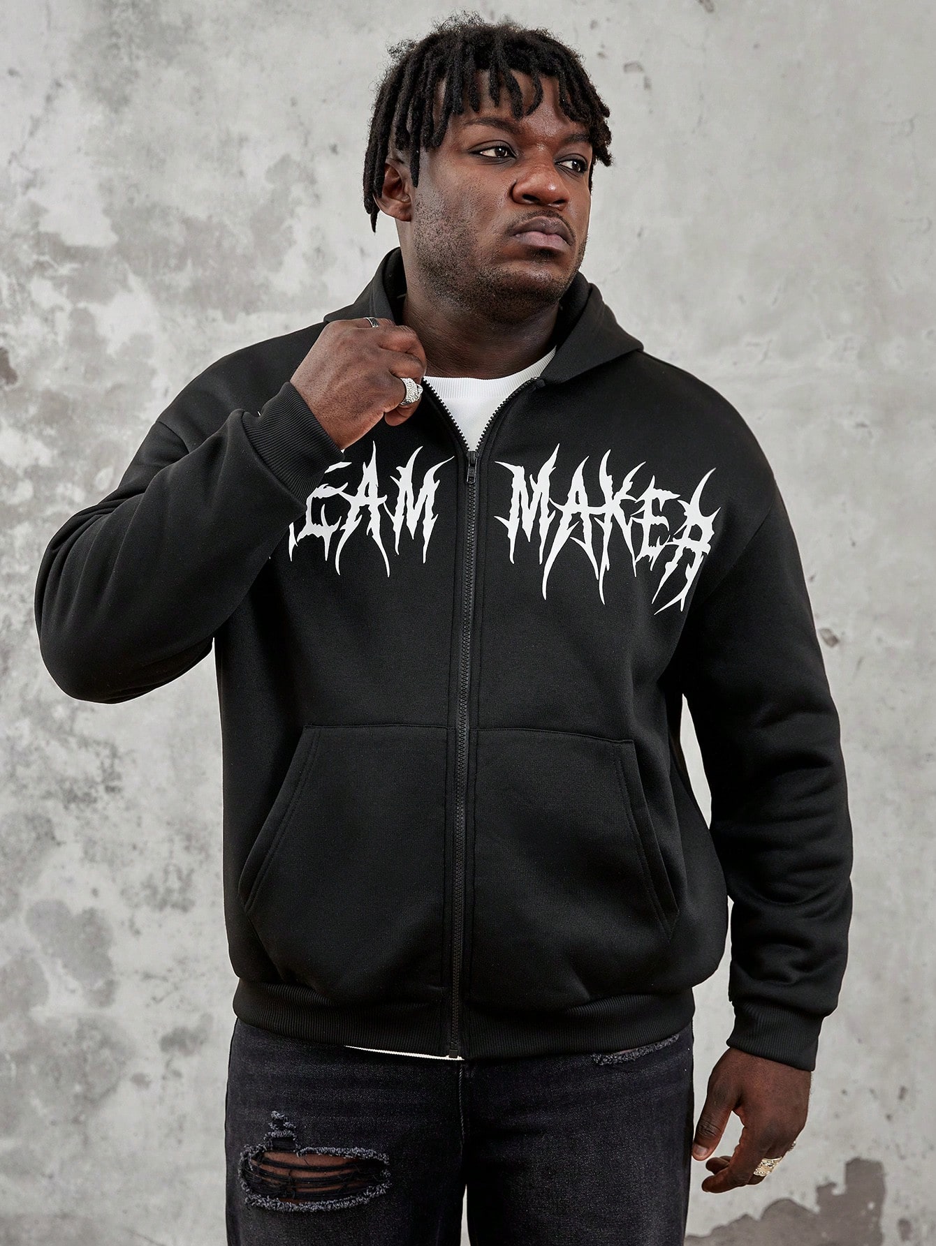 Manfinity LEGND Men's Plus Size Loose Fit Halloween Letter Print Zip Up