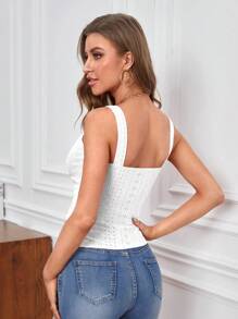 SHEIN Privé Áo khoác và áo lót dành cho xe tăng nữ Bất đối xứng Dây kéo Chia Tranh thêu màu trơn Giải trí - trắng - Xem 2