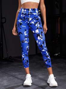 紮染運動打底褲 - 藍色 - 查看 5