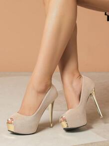 Women's Fashion High Heel Pumps Spring Summer Autumn Sexy Chunky High Heel Nightclub Party Plus Size Round Toe Platform High Heels - Apricot - View 6