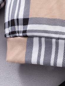 SHEIN 男小童格紋&字母圖案連帽衫和運動褲 - 棕色 - 查看 3