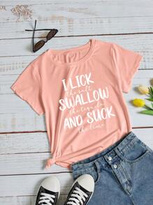 SHEIN LUNE Slogan Graphic Tee - Pink - View 1
