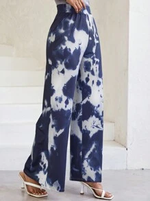 SHEIN LUNE Tie Dye Flare Leg Pants - Blue - View 5