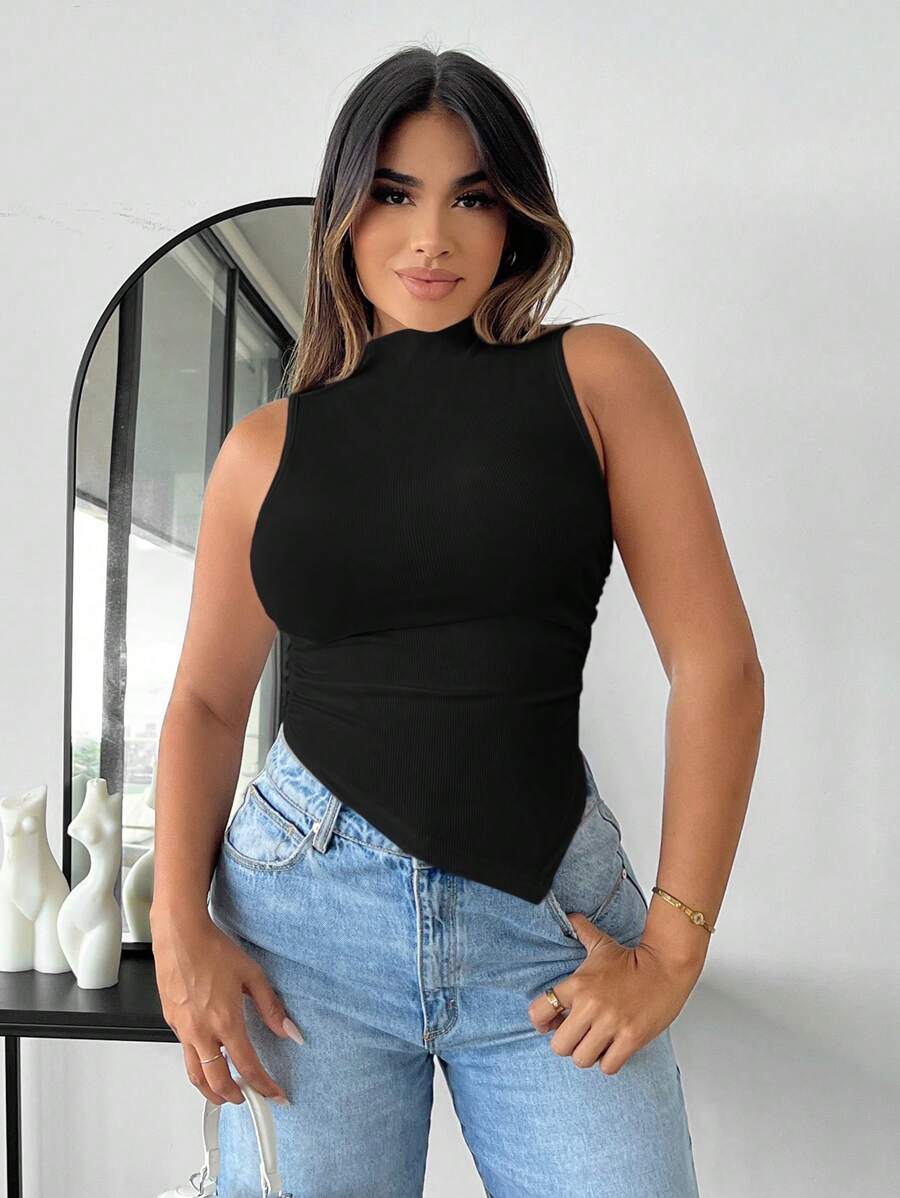 SHEIN SXY Two Tone Mock Neck Tee