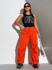 SHEIN EZwear Plus Strass Padrão De Esqueleto Top Tank - Preto - Ver 5