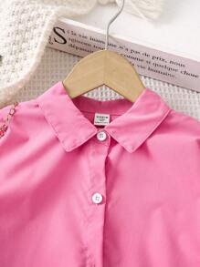 Tween Girl Pink Casual Back Big Letter Printed Shirt - Pink - View 4