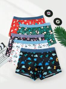 Hombres 5 piezas Calzoncillos boxer con estampado de dibujos animados - Multicolor - Ver 1
