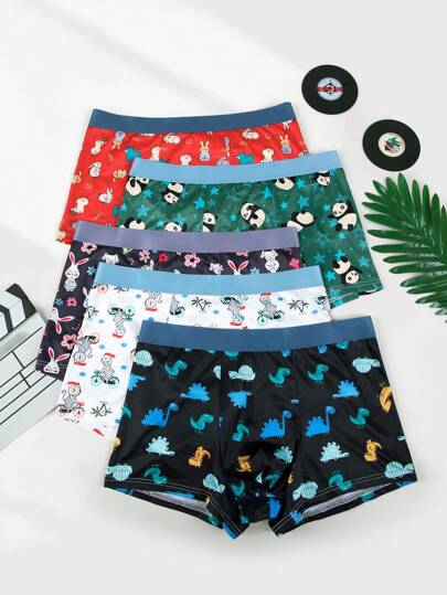 Hombres 5 piezas Calzoncillos boxer con estampado de dibujos animados