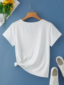 SHEIN LUNE Camiseta con estampado de corazón - Blanco - Ver 2