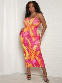 Slaydiva 大碼圖案印花吊帶緊身洋裝 - 彩色 - 查看 1