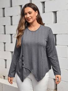 SHEIN LUNE Hơn Chất rắn Viền không đối xứng Áo thun - Màu xám đen - Xem 4