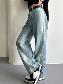 DAZY 斜袋直筒牛仔褲（無腰帶） - 淺色水洗藍 - 查看 2