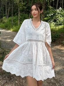 DAZY 刺绣细节罩衫连衣裙，适合夏季海滩度假 - 白色 - 查看 6