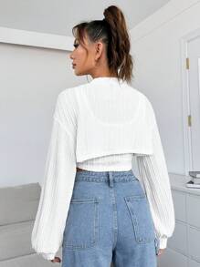 SHEIN EZwear Women's White Knitted Sweatshirt - White - View 2