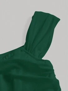 SHEIN MOD Off Shoulder Ruched Bandana Hem Mesh Top - Dark Green - View 3