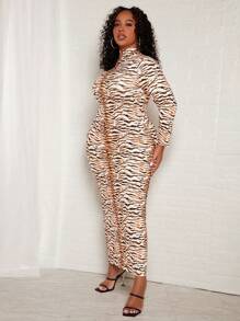 Slaydiva Plus Zebra Striped Print Bodycon Dress - Multicolor - View 4
