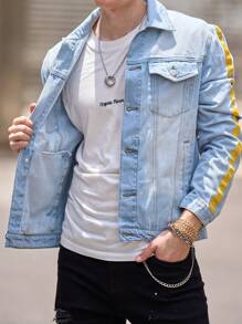 Manfinity Homme Men Flap Pocket Contrast Side Seam Denim Jacket - Light Wash - View 6