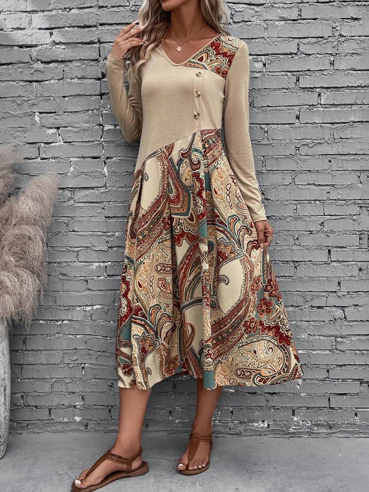 Vestido con estampado de paisley con bolsillo oculto - Multicolor - Ver 7