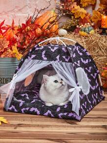 1pc Breathable Pet Tent With Bat Pattern, Suitable For Small And Medium Sized Cats And Dogs For All Seasons - Black - View 3