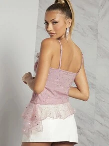 L'Amorae Ruffle 3D Rose Glitter Dot Cami Top - Baby Pink - View 2