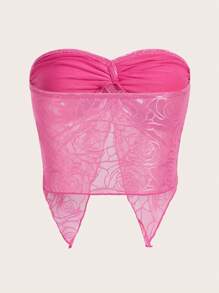 SHEIN ICON Twist Front Lace Tube Top - Hot Pink - View 2
