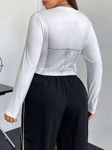 SHEIN ICON 大碼人像圖案短款T恤 - 白色 - 查看 2