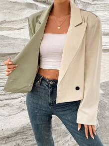 SHEIN Essnce Two Tone Lapel Neck Single Button Blazer - Multicolor - View 6