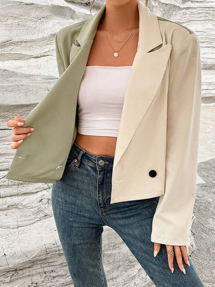 Two Tone Lapel Neck Single Button Blazer