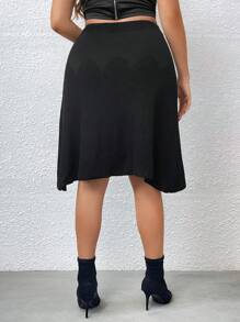 Celure 大碼素色毛衣半身裙 - 黑色 - 查看 2