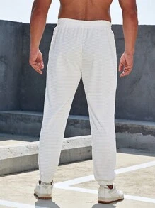 Manfinity Homme Men Solid Drawstring Waist Sweatpants - White - View 2