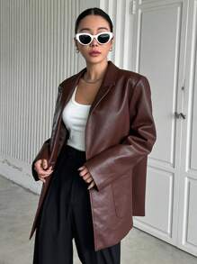 DAZY 西裝領PU皮革外套