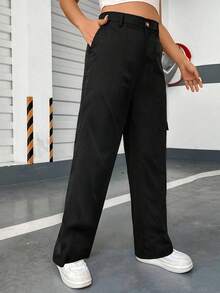 Flirla Hơn Túi nắp bên cạnh Quần Cargo - màu đen - Xem 8