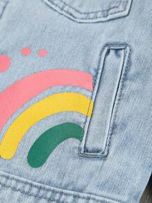 SHEIN Young Girl Cartoon Print Denim Jacket Without Tee, School, Campus, College - Light Wash - View 5