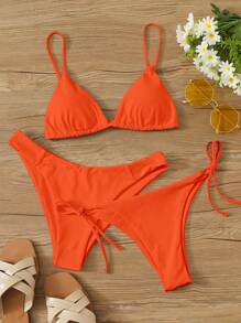 SHEIN Swim Summer Beach Triangle Tie Side Bikini Set, Bathing Suit - Orange - View 1