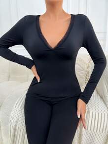 Solid V Neck Thermal Underwear Tee