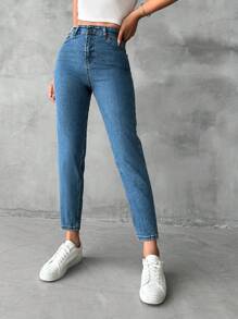 RueChic High Waist Mom Fit Jeans - Medium Wash - View 3