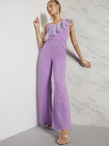 Hauture Bộ đồ liền thân xếp nếp sequin một bên vai thanh lịch - Màu tím hoa cà - Xem 4