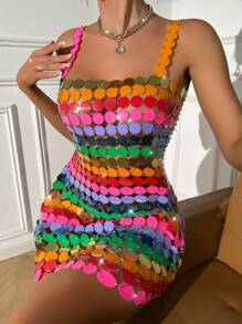 SHEIN SXY Colorful Sequin Cami Dress - Multicolor - View 4